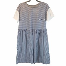 Anthropologie size S navy & white striped BOHO short sleeve pullover dress