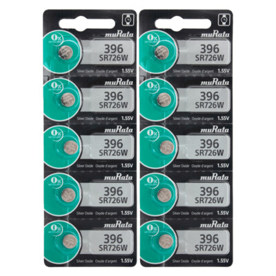 Murata 396 (SR726W) 1.55V Silver Oxide 0% Hg Mercury Free Watch Battery (10 Pcs)