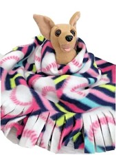 DOG SIZE FLEECE BLANKETS, Pet Blanket Travel Throw Cover, PINK BASEBALL
