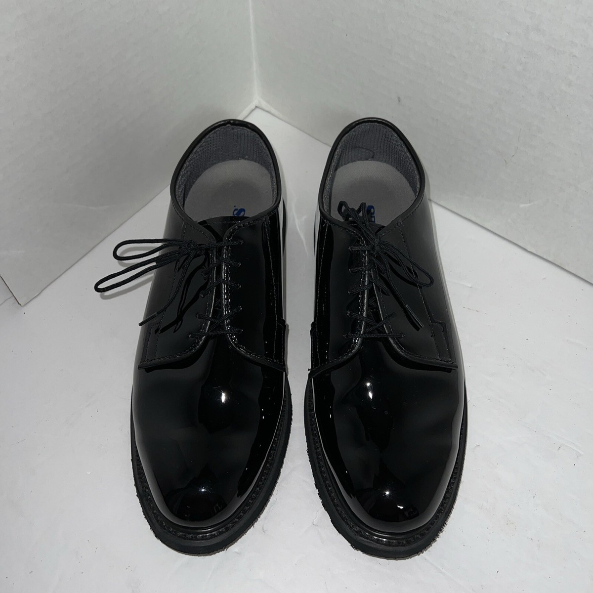 Bates Vibram Oxfords Black High Gloss Shiny Size 10 E Uniform Shoes EUC