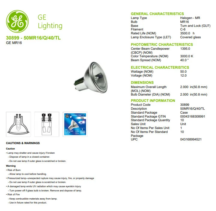 2 x GE 12V 50W MR16 GU7 Base - 40 Degree Halogen Light Bulbs Globes TAL422/C - Image 4 of 4