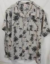 Barefoot In Paradise Shirt Mens 2XL Hawaiian Camp Flamingos Palm Trees