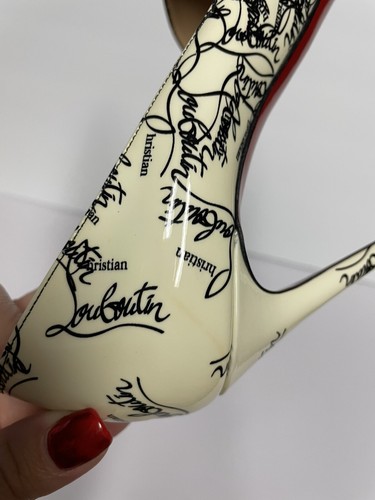Christian Louboutin New Very Prive Patent Leather Pumps Heels Black Ivory 37/6.5 - Picture 9 of 13