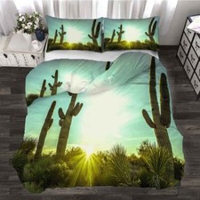 Morning Cactus To The Sky 3D Quilt Duvet Doona Cover Set Pillow case Print