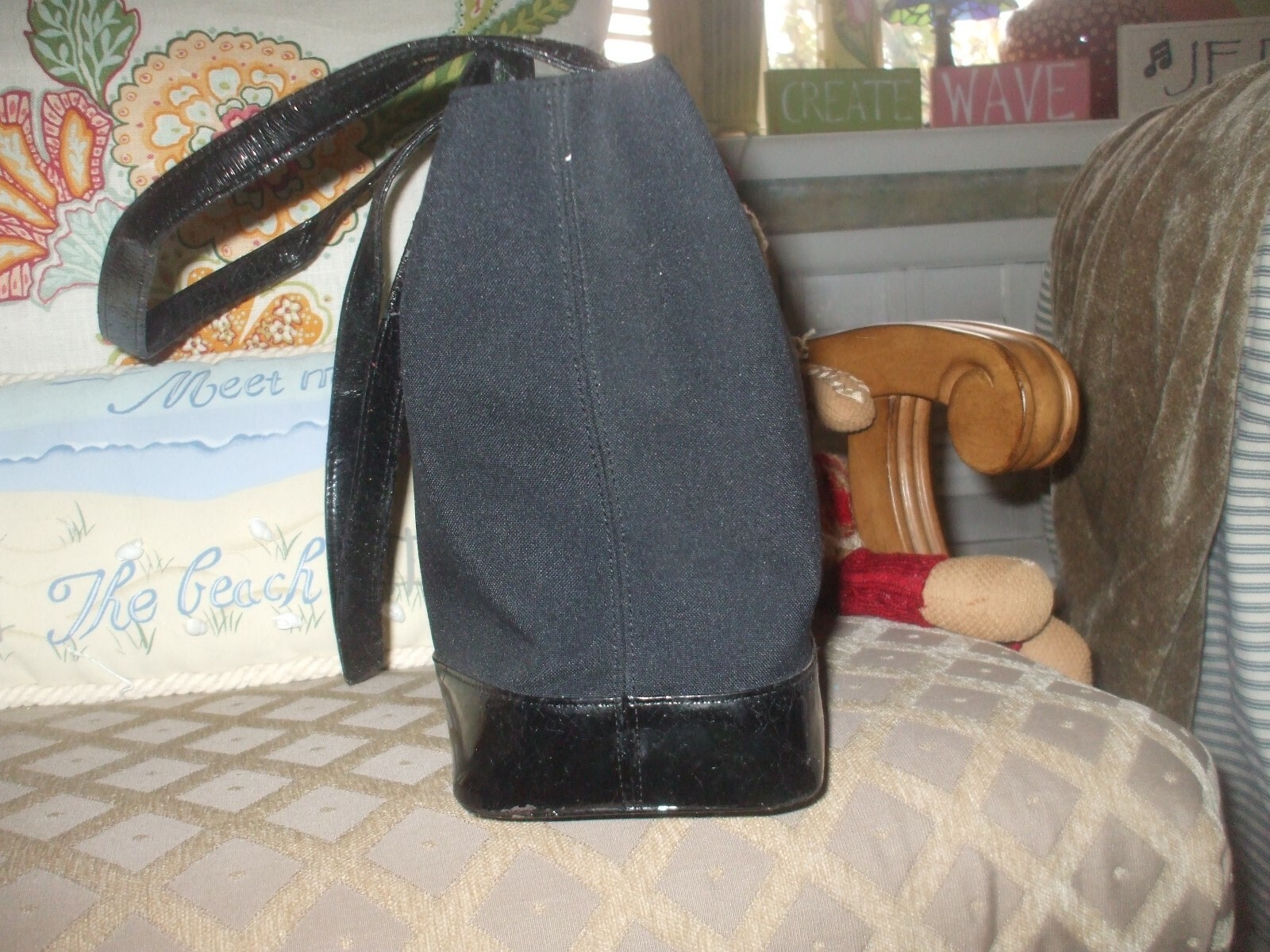 Borsa shoudler Yves Saint Laurent nera tela pelle tote borsetta shopper #326