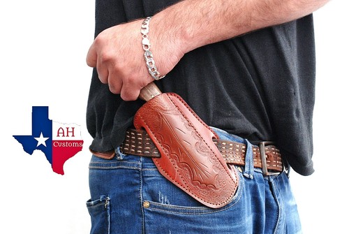 FUNDA DE CUERO GRABADO PURO HECHA A MANO PARA CUCHILLO DE HOJA FIJA - Imagen 3 de 5