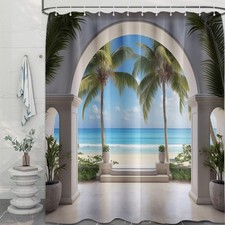 Tropical Beach Shower Curtain - Waterproof Palm Tree Design for Bathroom 70"x72"