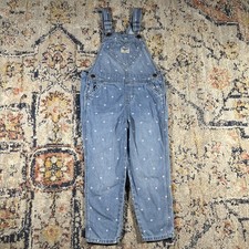 OshKosh B'gosh Denim Overalls Toddler About 5T Blue Heart Print Missing Tag