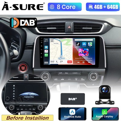 DAB+ 4+64G Android 14 Autoradio Carplay Navi Kam Für HONDA CRV 5 RT RW 2017-2021