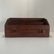 Vintage Style Brown Leather Desk Organiser. 10" Multi-Tier Letter Rack/desk Tidy