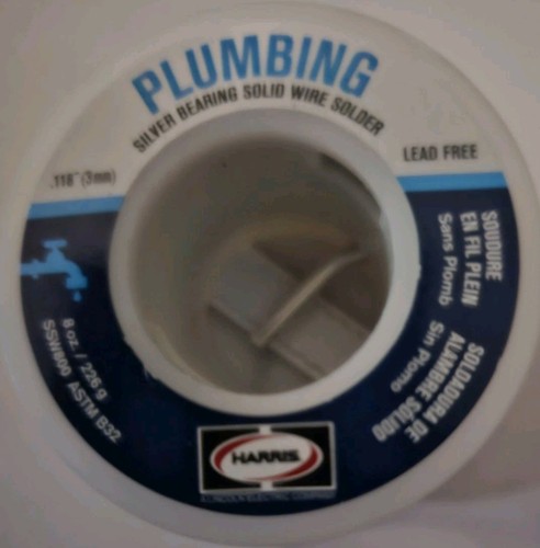 Harris solid wire Lead free Silver bearing plumbing solder 8oz SSW800 .118” USA