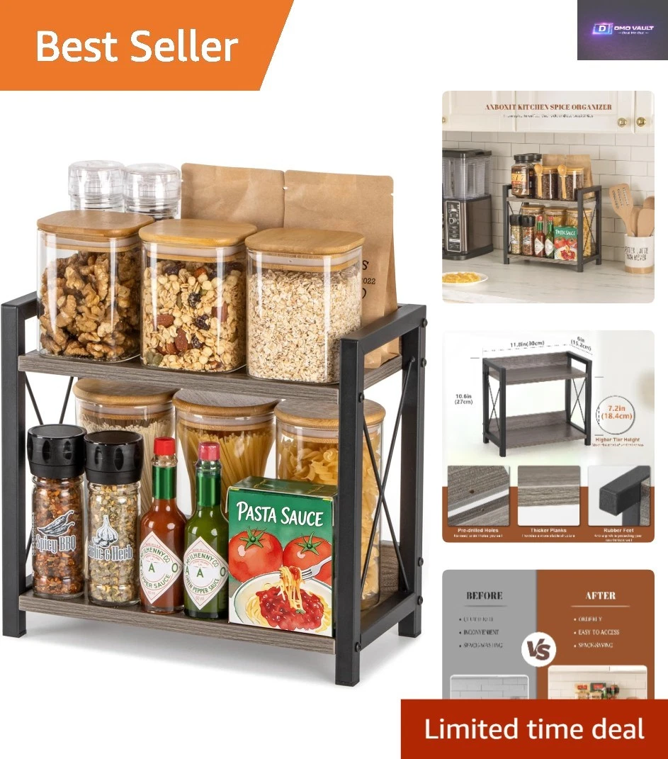 Durable 2-Tier Wooden Spice Rack for Elegant Coffee & Hot Chocolate Storage