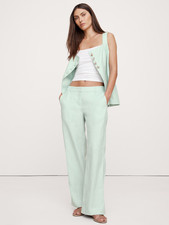 Banana Republic The Everyday Wide-Leg Linen Pant  Surf Green LP  713516 NEW