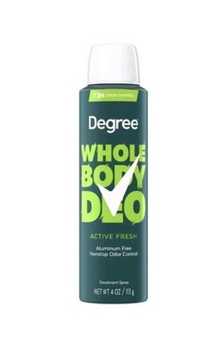 Degree Men Whole Body Deodorant Spray for Men Active Fresh Scent, ALUMINUM FREE