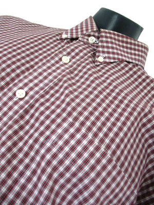 Eddie Bauer Men's Long Sleeved Shirt Cotton Burgundy/White Plaid Size XL