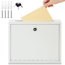 12x10x3-inch White Metal Donation Suggestion Box with Slot and Lock Wall