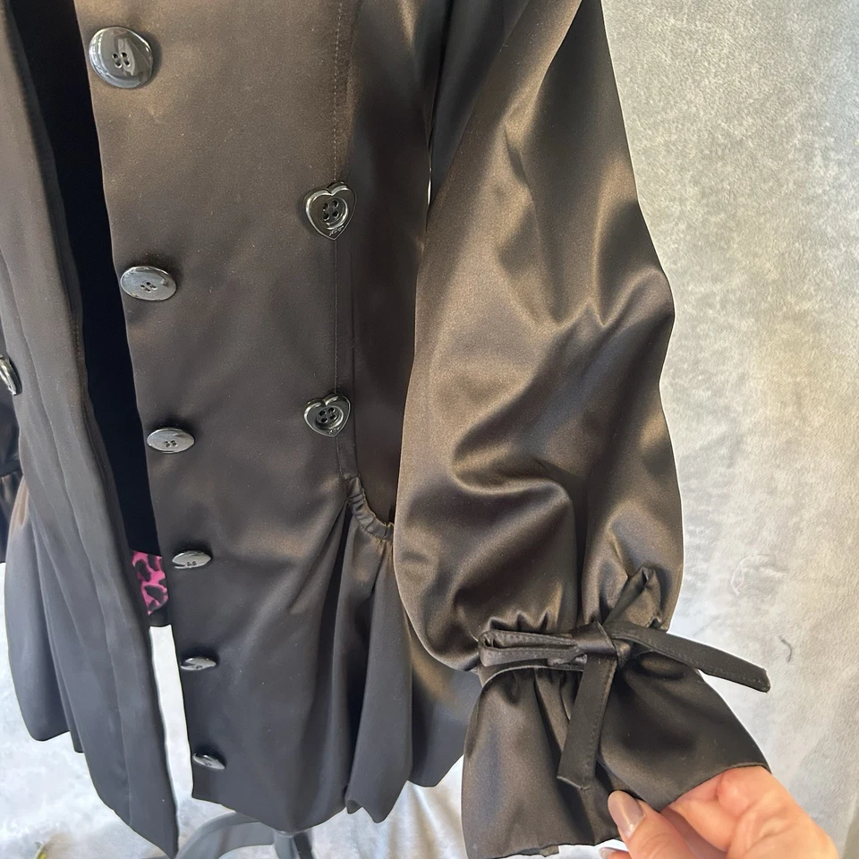 Betsey Johnson VTG Double-breasted Heart Buttons Ruffles Whimsical Black Coat S - Image 3 of 4