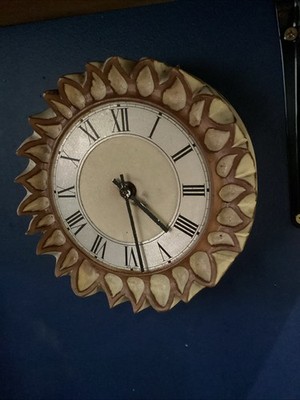 Retro Sunburst Uhrenregal Keramik Yorkshire mit westdeutschem Uhrwerk 