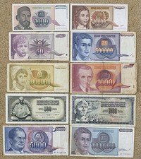 Lot of  10 Yugoslavia  banknotes, 1981-1993, free postage to all countries