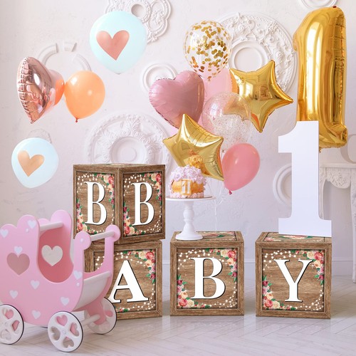 Floral Baby Shower Box Birthday Party Decoration Balloon Blocks First Birthda... - Picture 6 of 7
