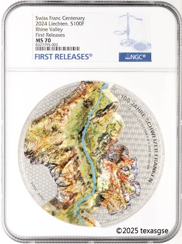 2024 Liechtenstein Silver 1 Kilo 100 Years Swiss Franc NGC MS70 First Release