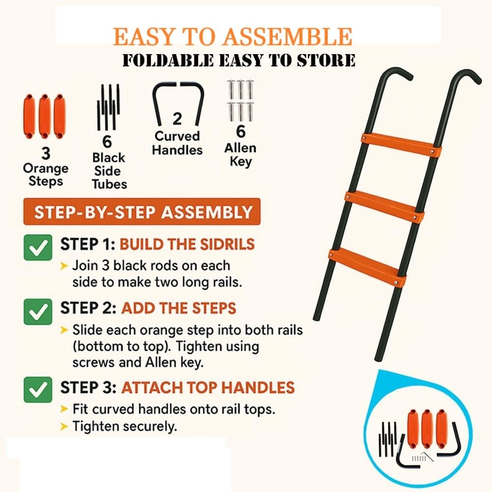 N1Fit Trampoline Ladder - 40x14 Universal Trampoline 3 Step Ladder for Kids -...