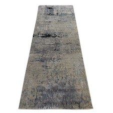 2'6"x7'9" Beige-Gray Modern Abstract Design Hand Knotted Wool & Silk Runner Rug