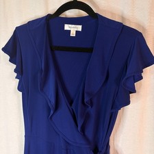 Dressbarn Blue Ruffle Wrap Dress Short Sleeve Tie Waist Size 8