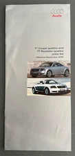 Audi TT Coupe & TT Roadster Quattro Price List Brochure Sept 2000 UK market