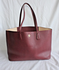 Tory Burch Perry Deep Berry Burgundy/Tea Stain Pebbled Leather Large Tote