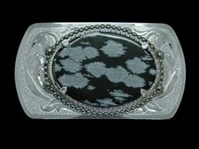 UE15127 VINTAGE 1970s BLACK AGATE STONE WESTERN COWBOY FASHION BELT BUCKLE