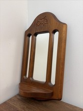 Vtg Wooden Wall Mirror With Shelf Floral Design Cottage Farmhouse 9x16