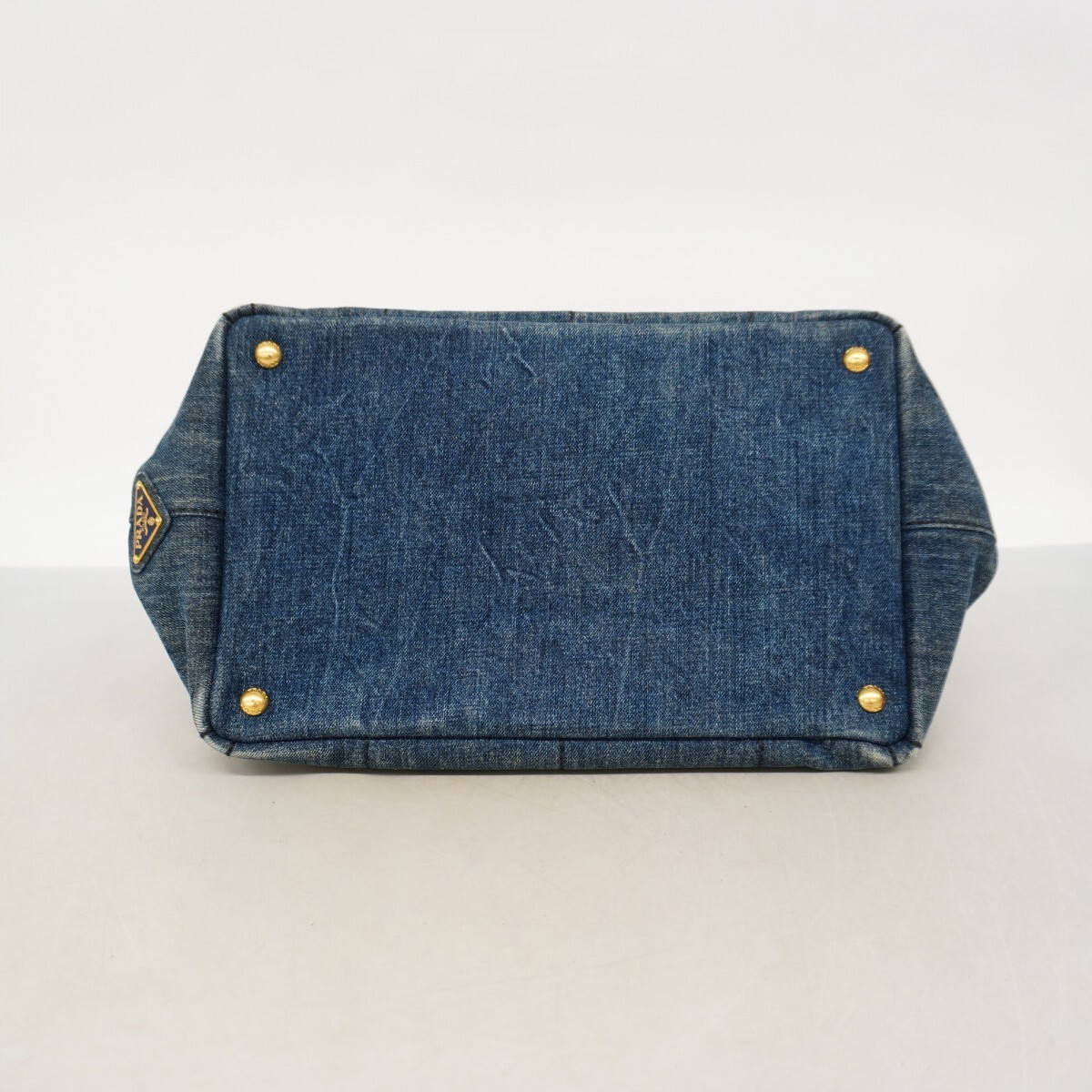 Prada Tote Bag Canapa Denim Blue Gold Hardware Used Ladies from japan thumbnail 3