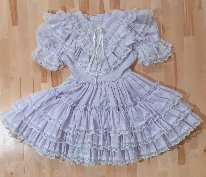 Vintage Purple Pastel Lace Ruffled Bow Pageant Party Dress Girl Full Circle
