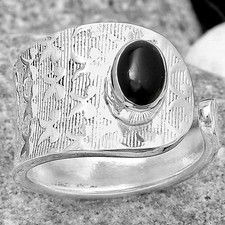 Adjustable - Black Onyx - Brazil 925 Sterling Silver Ring s.6.5 Jewelry R-1319
