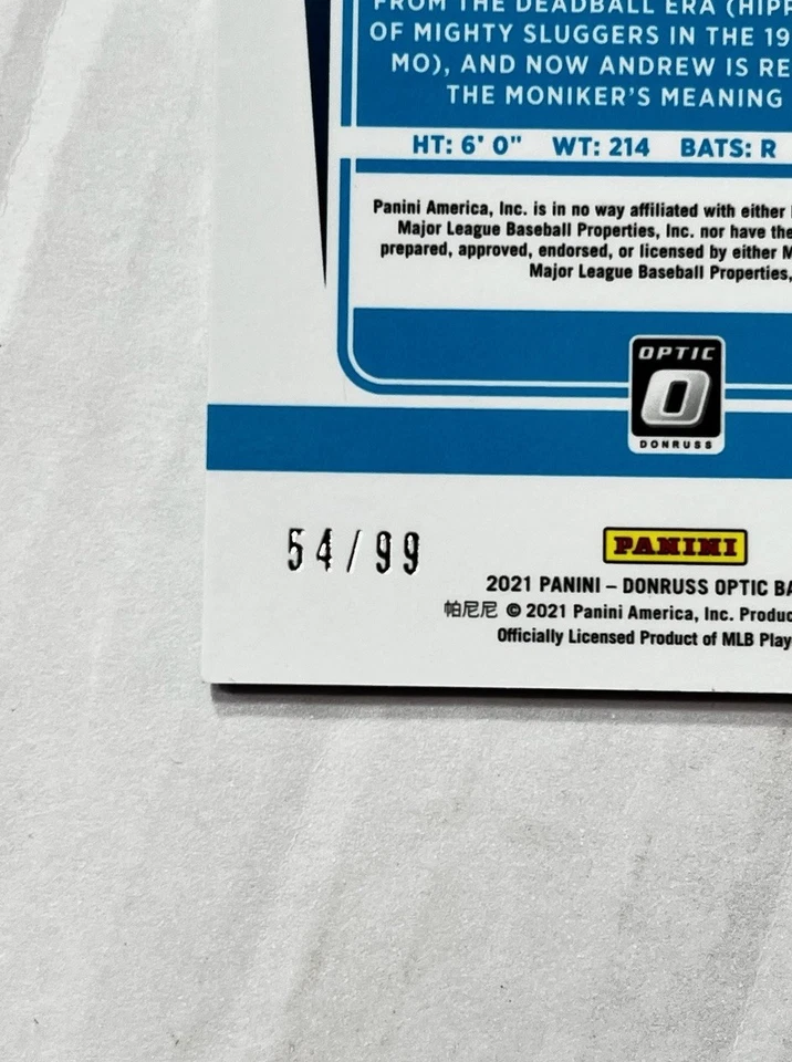 ANDREW VAUGHN 2021 Panini Donruss Optic BLUE VELOCITY PRIZM SP RC 54/99! BREWERS - Image 2 of 2