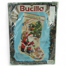 Vintage Bucilla Christmas Stocking Kit 82915 Needlepoint Santa Cross Stitch 1991