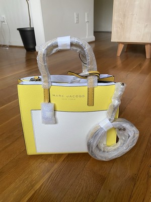 NWT Marc Jacobs Mini Grind Colorblock Yellow/White Leather Tote 