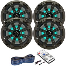 Kicker 8" 2-Way 300W LED Speakers 2 Pair w/Charcoal Grilles, LED Remote, Wire