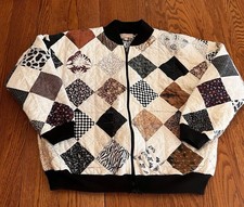 VTG 80s Handmade Patchwork Quilted Bomber Jacket Grandma Cottagecore USA Large