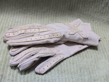 Vintage Leather Driving Gloves Cream Size Ladys Teens Perforated
