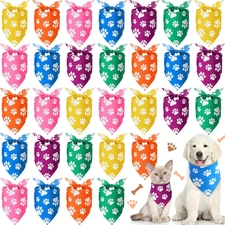 30 Pcs Colorful Paw Print Dog Bandanas Bulk Soft Triangle Scarves for Pets Party