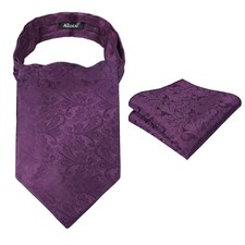 Men's Paisley Ascot Tie Cravat Satin Self Tie and Handkerchief SetPlum Purple