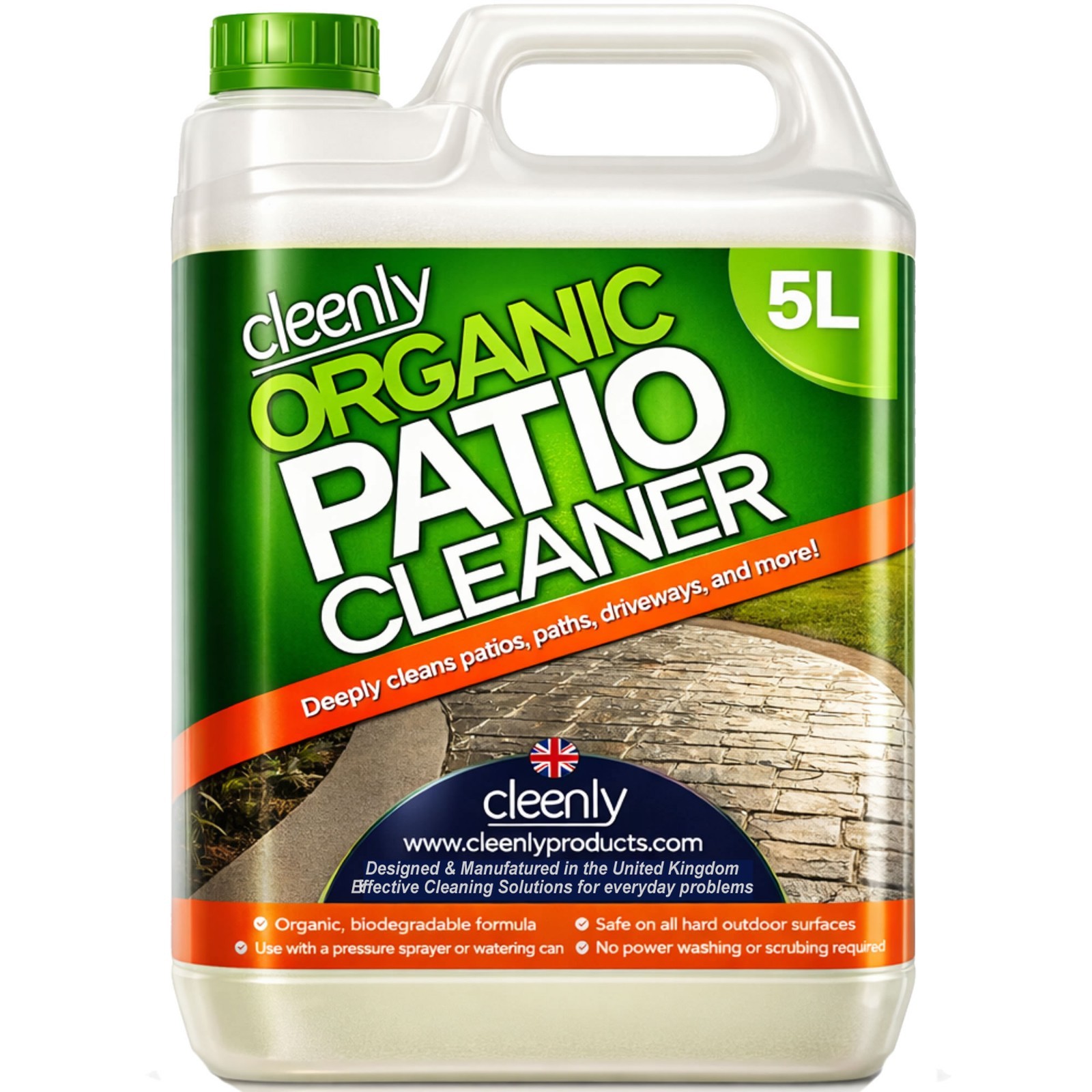 Cleenly Patio Cleaner Organic Decking Green Mould Killer Brick Magic Fluid 5L