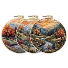 3 Sets Embroidery Kit, Boho Nature Landscape Pre-Stamped Pattern Kits for Adu...