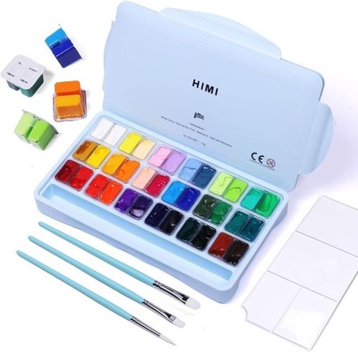 HIMI Gouache Farben Set, 36 Farben X 12 Ml, Twin-Jelly-Cup-Design Mit 3 Pinseln 