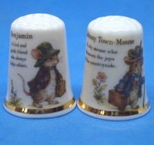 Birchcroft  Thimbles Pair -- Beatrix Potter Mice  --  Dome Gift Boxes