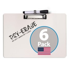 12.5" x 9" Dry Erase Clipboard 6pk, Side Clip Pen Holder, Low Profile Metal...