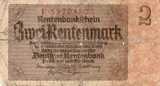 Genuine German 2 Rentenmark 3. reich nazi banknote 1937  very used con !!!
