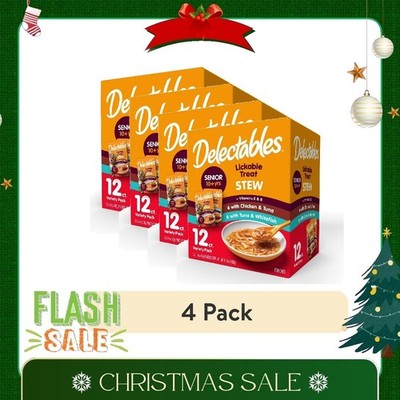 (4 pack) Delectables Stew Senior 10+ Variety Pack Lickable Cat Treats, 12-Pack